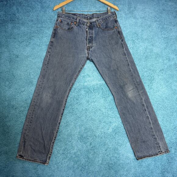 Levi’s 501 Button Fly Straight Leg Denim Mens Jeans W32 L29 Blue Fits 30x27 - Picture 1 of 16